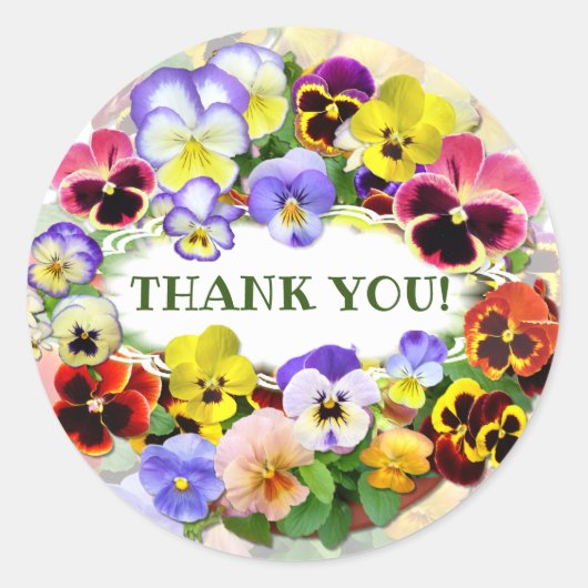  Pansies Dank u Ronde Sticker (Voorkant)