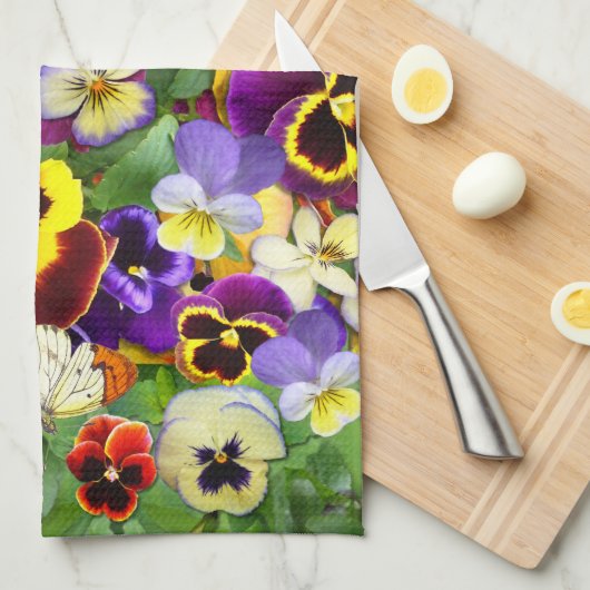 Pansies en botervliegen theedoek (Quarter Fold)