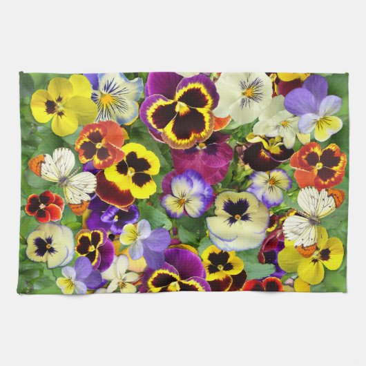 Pansies en botervliegen theedoek (Horizontaal)