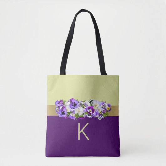 Pansies en gouden gepersonaliseerd Tas (Voorkant)