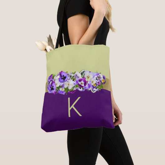 Pansies en gouden gepersonaliseerd Tas (Dichtbij)