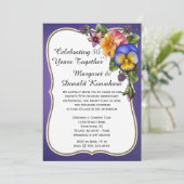 Pansies en goudLijst op Paars 50e Jubileum Kaart (Staand voorkant)