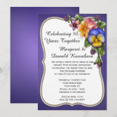 Pansies en goudLijst op Paars 50e Jubileum Kaart (Voorkant / Achterkant)