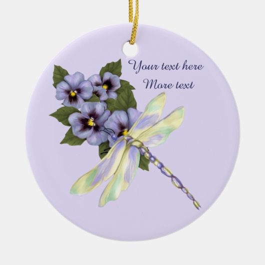 Pansies en libellen keramisch ornament (Voorkant)