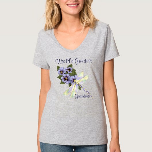 Pansies en libellen t-shirt (Voorkant)