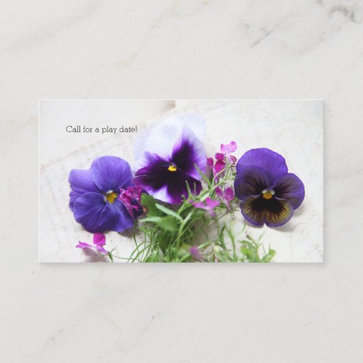 Pansies en lobelia op oude handschrift contactkaartje (Achterkant)