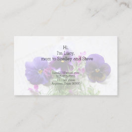 Pansies en lobelia op oude handschrift contactkaartje