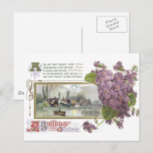 Pansies en Serene Vignette  Verjaardag Briefkaart (Voorkant / Achterkant)