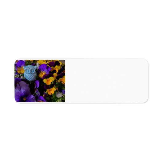 Pansies en uil adreslabel etiket (Voorkant)