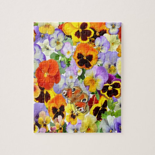 Pansies en vlinder legpuzzel (Verticaal)
