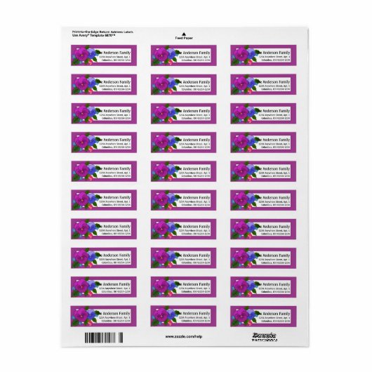 Pansies Flowers Return Address Labels d1 (Full Sheet)