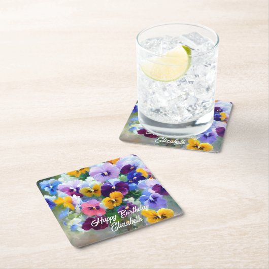 Pansies Gelukkige Verjaardag Kartonnen Onderzetters (Insitu)