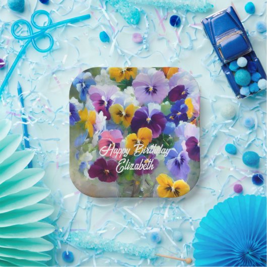 Pansies Gelukkige Verjaardag Papieren Bordje (Feest)