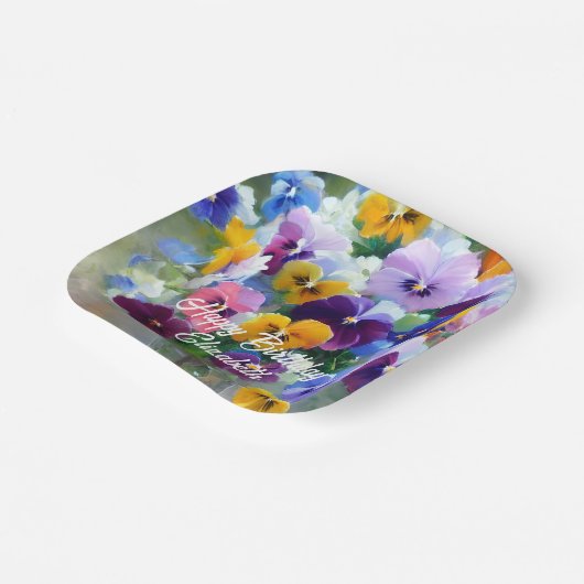 Pansies Gelukkige Verjaardag Papieren Bordje (Gebogen)
