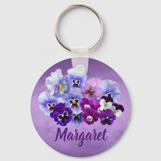 Pansies Gepersonaliseerd Sleutelhanger Gift (Voorkant)