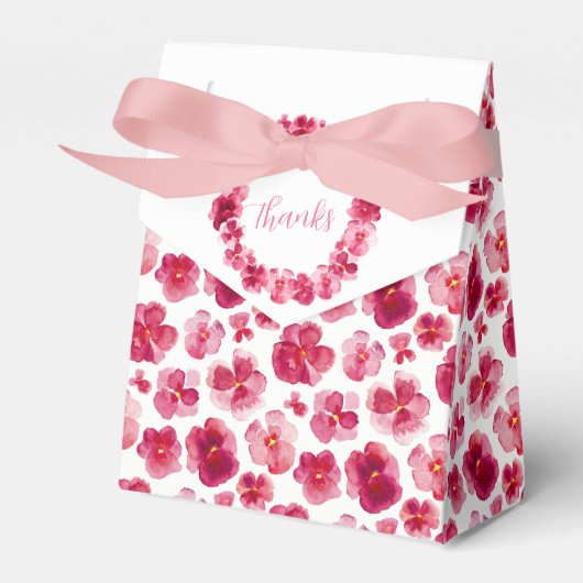 Pansies hebben donkerrode roze waterverf gedempt bedankdoosjes (Voorkant Zijde)