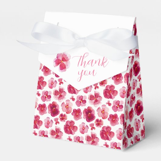 Pansies hebben donkerrode roze waterverf gedempt bedankdoosjes (Voorkant Zijde)