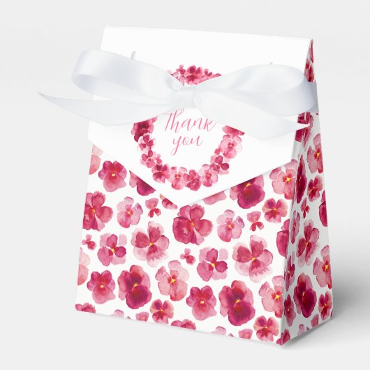 Pansies hebben donkerrode roze waterverf gedempt bedankdoosjes (Voorkant Zijde)