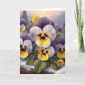 Pansies in de sneeuw blanco kaart (Voorkant)