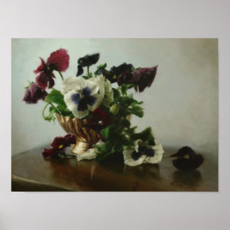 Pansies in een Brass Bowl Poster