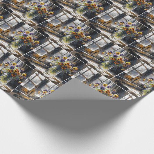 Pansies in een  glazen pot cadeaupapier (Hoek)