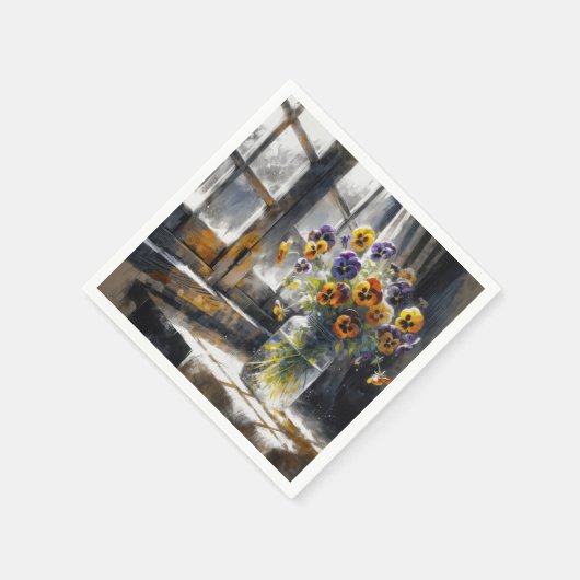 Pansies in een glazen pot servet (Hoek)