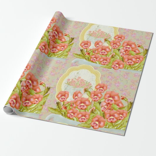 Pansies in een kom Wrapping Papier (Uitgerold)