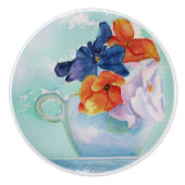 PANSIES IN EEN TEACUP-KNOB KERAMISCHE KNOP (Voorkant)