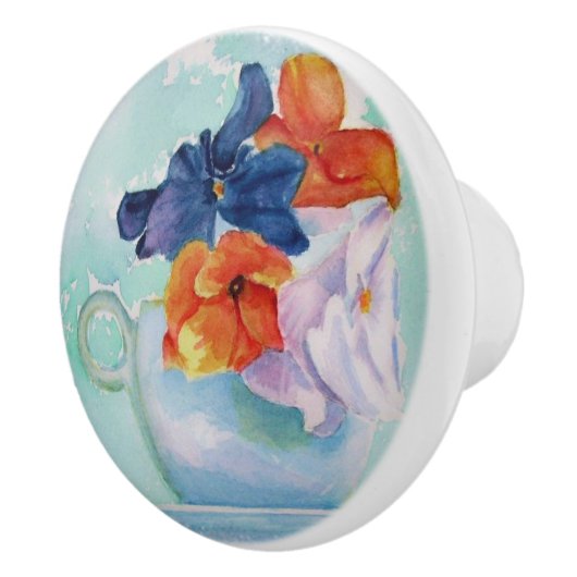 PANSIES IN EEN TEACUP-KNOB KERAMISCHE KNOP (Rechts)