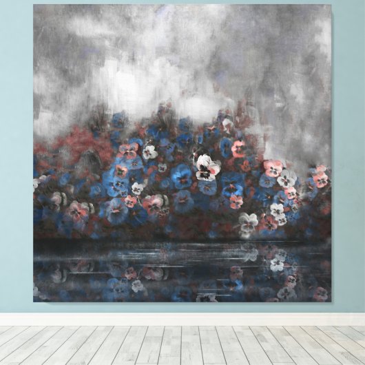 "Pansies In The Mist" 40" x 40" Canvas Afdruk (Insitu (Houten vloer))