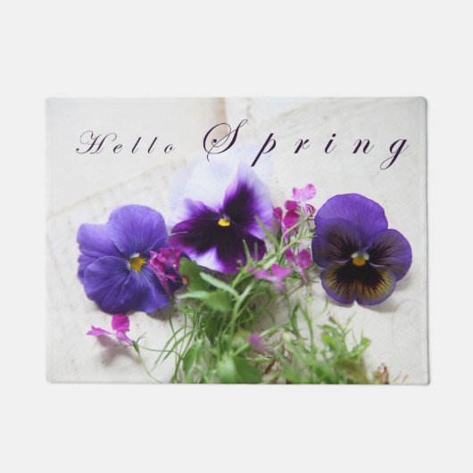 Pansies, lobelia, oud handschrift Hallo lente Deurmat (Voorkant)