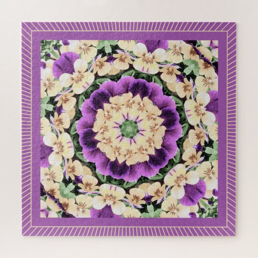 Pansies Mandala: Antiek Paars Legpuzzel (Horizontaal)