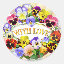 pansies met een klassieke liefdesronde ronde sticker