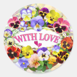  pansies met een klassieke liefdesronde ronde sticker