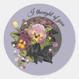  Pansies Nostalgische Bloemen Ontwerp Ronde Sticker