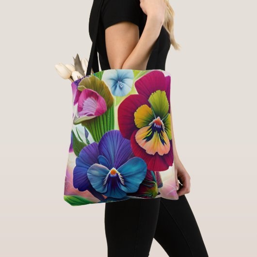 Pansies op een schelp tote bag (Dichtbij)