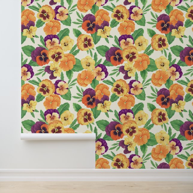 Pansies op off white behang (Applicatie)