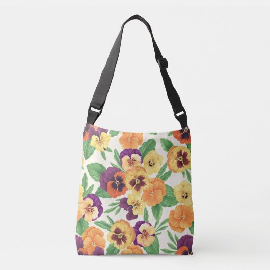 Pansies op off white crossbody tas (Voorkant)