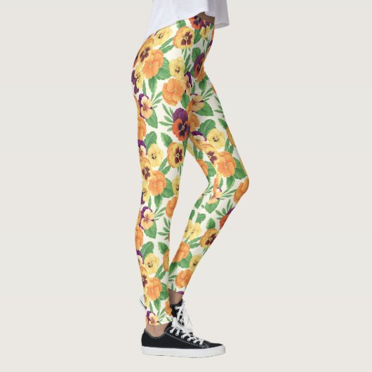 Pansies op off white leggings (Rechts)