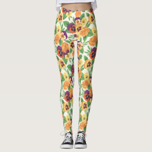 Pansies op off white leggings