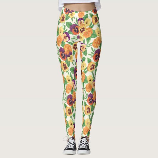 Pansies op off white leggings (Voorkant)