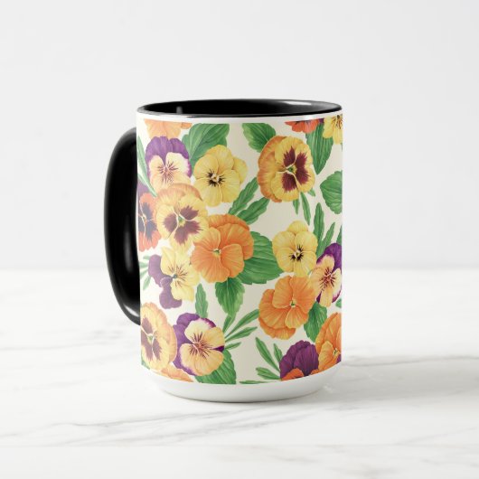 Pansies op off white mok (Voorkant links)