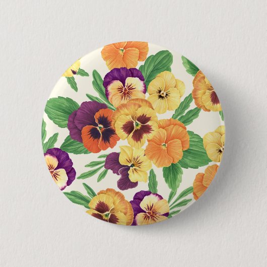 Pansies op off white ronde button 5,7 cm (Voorkant)
