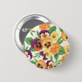 Pansies op off white ronde button 5,7 cm (Voorkant /achterkant)