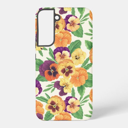Pansies op off white samsung galaxy hoesje (Achterkant)
