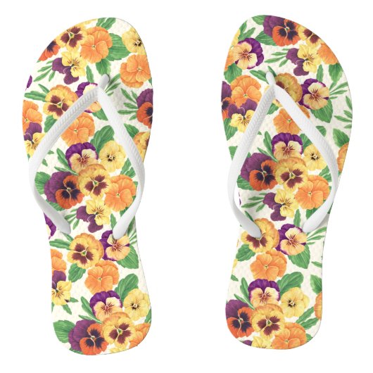 Pansies op off white teenslippers (Voetbed)