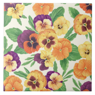 Pansies op off white tegeltje