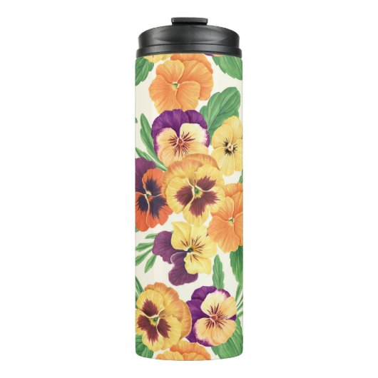 Pansies op off white thermosbeker (Voorkant)