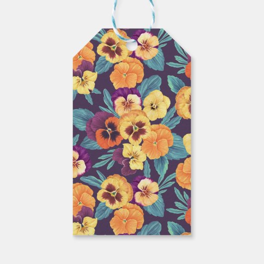 Pansies op pruimenviolet cadeaulabel (Achterkant)