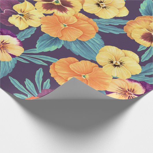 Pansies op pruimenviolet cadeaupapier (Hoek)